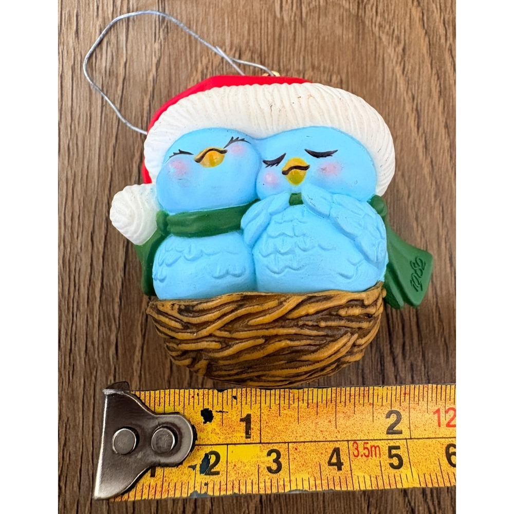 Christmas Ornament Bluebird Couple In Nest Santa Hat NESTING TOGETHER Avon 1982